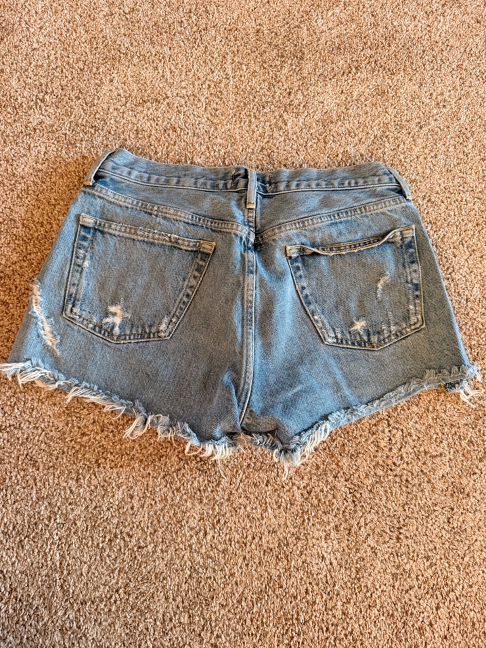 Agolde Light Wash Frayed High-Rise Denim Shorts - Picture 3 of 3